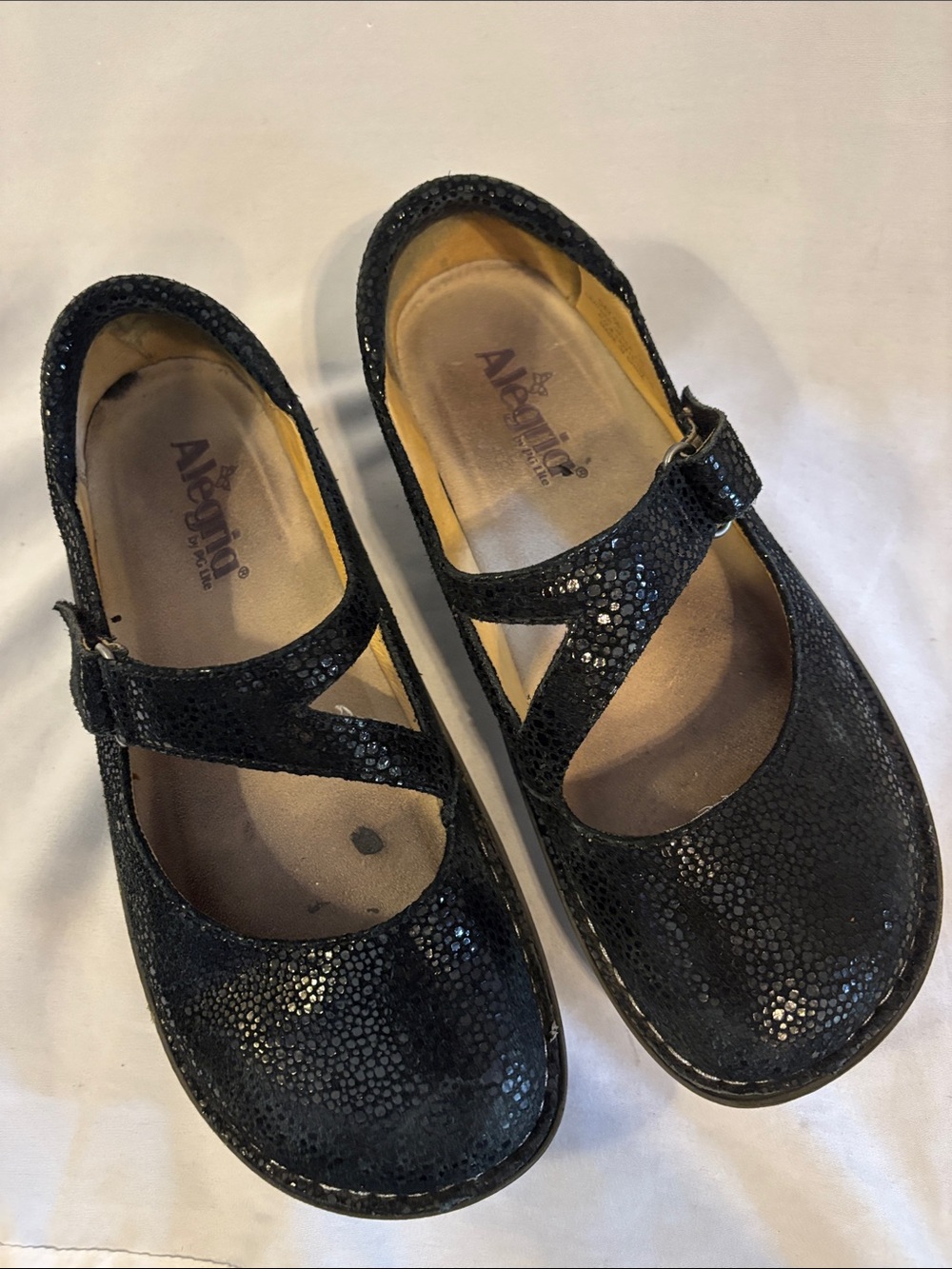 Alegria Black Mary Jane Mules with Textured Shine - Picture 4 of 7